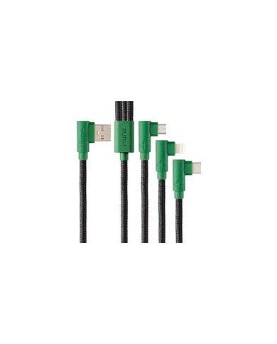 CABLE 3 EN 1 MICROUSB TIPO C LIGHTNING HUNE HIEDRA SUSTENTABLE TRENZADO 90Aª 12M COMPATIBLE CON IPHONE BOSQUE